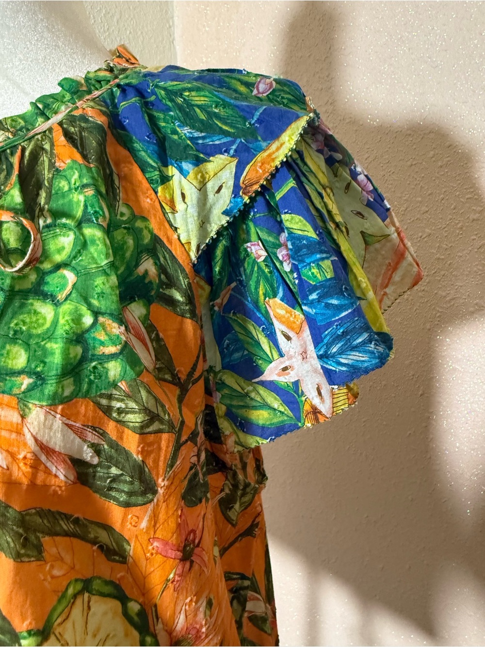 FARM Rio Green and Orange Tropical Print Puff-Sleeve Blouse - Picture 5 of 16